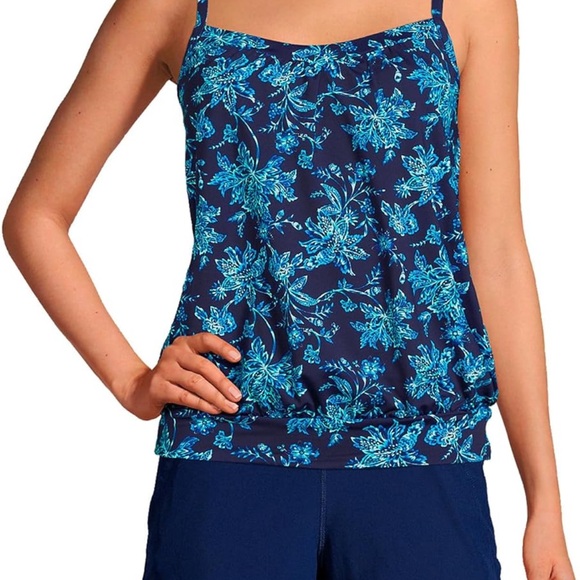 Lands' End Other - Lands End Deep Sea Navy Jacobean Blouson Swim Top Size 10